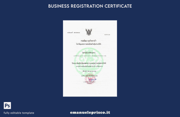 modello di certificato di registrazione tailandese in stile verificato