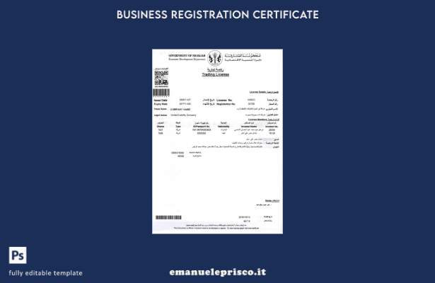 modello di licenza commerciale degli Emirati Arabi Uniti in stile verificato 1