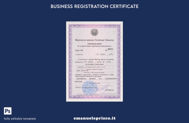 modello di licenza commerciale dell'Uzbekistan in stile verificato