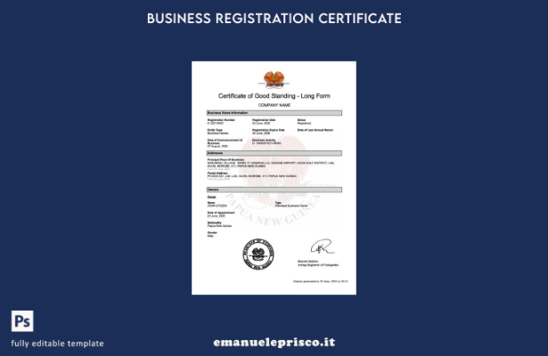 stile verificato Certificato di buona reputazione della Nuova Guinea Modello Wor