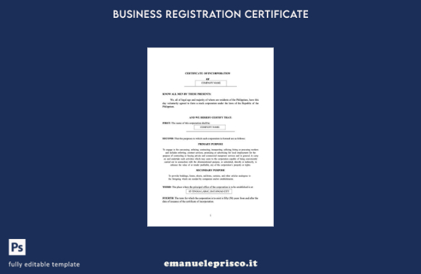 stile verificato Certificato di costituzione Filippine Batangas Modello Word e P