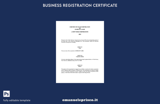 stile verificato Certificato di incorporazione USA New York Modello Word e PDF,