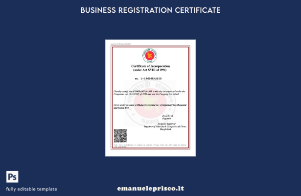 stile verificato Certificato di incorporazione del Bangladesh Modello Word e PDF