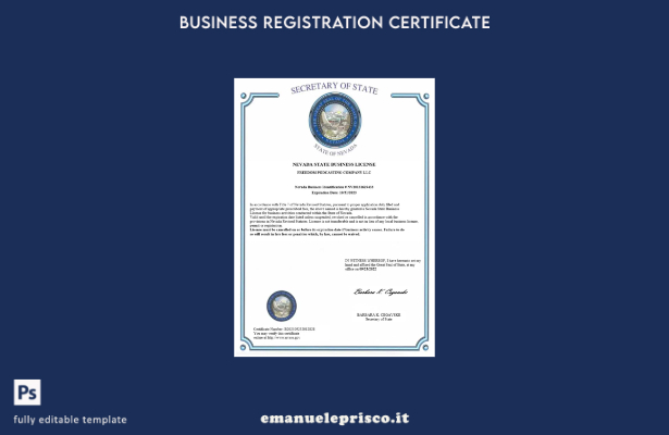 stile verificato Certificato di licenza commerciale dello stato USA Nevada Model