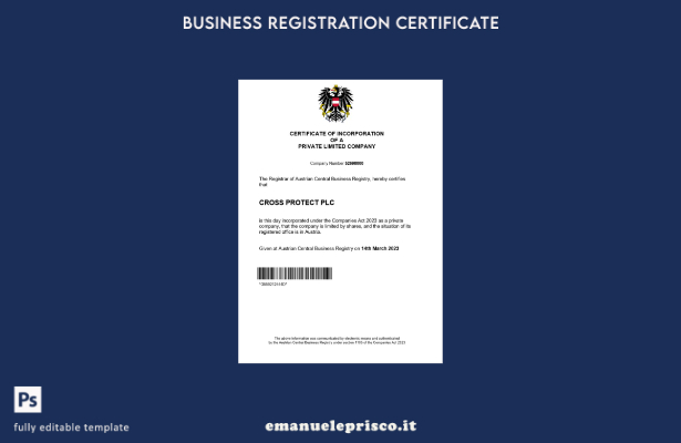 stile verificato Certificato di registrazione Austria Modello Word e PDF