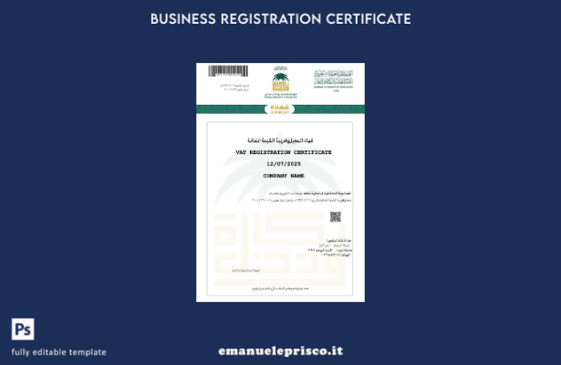 stile verificato Certificato di registrazione IVA Arabia Saudita Modello Word e