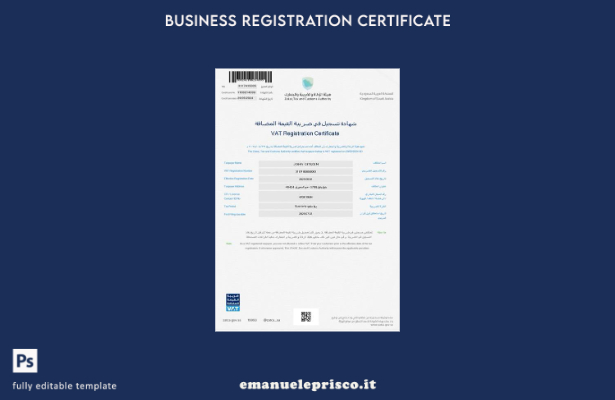 stile verificato Certificato di registrazione IVA dell'Arabia Saudita Modello Wo
