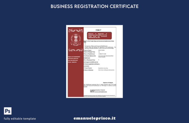 stile verificato Certificato di registrazione India Punjab Modello Word e PDF, m