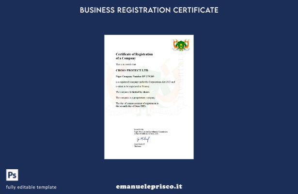 stile verificato Certificato di registrazione aziendale del Niger Modello Word e