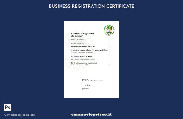 stile verificato Certificato di registrazione del Belize Modello Word e PDF