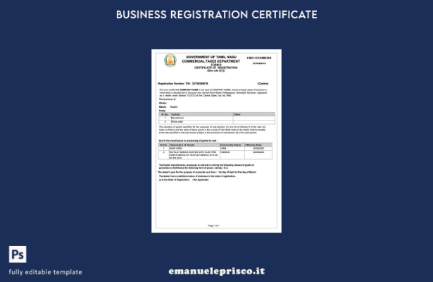 stile verificato India Tamil Nadu certificato di registrazione Modello Word e 1