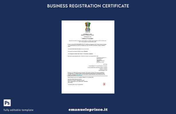 stile verificato India registrazione del certificato di incorporazione Modello W