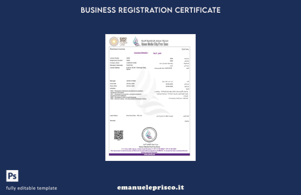 stile verificato Licenza commerciale Ajman degli Emirati Arabi Uniti Modello Wor
