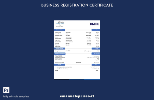 stile verificato Licenza commerciale Emirati Arabi Uniti Dubai Modello Word e 3