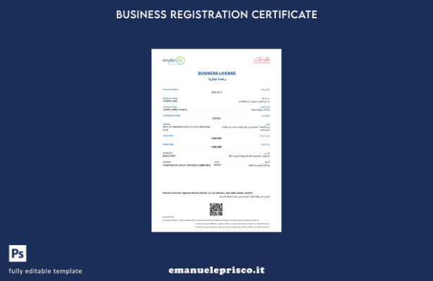 stile verificato Licenza commerciale Emirati Arabi Uniti Dubai Modello Word e PD