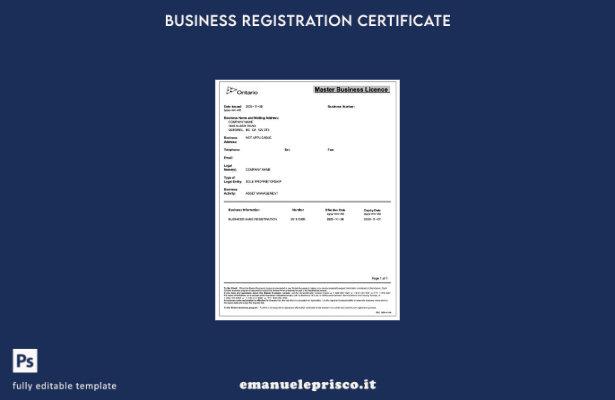 stile verificato Licenza commerciale master Canada Ontario Modello Word e PDF