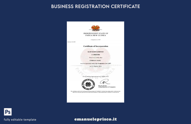 stile verificato Modello di certificato di costituzione della Papua Nuova Guinea