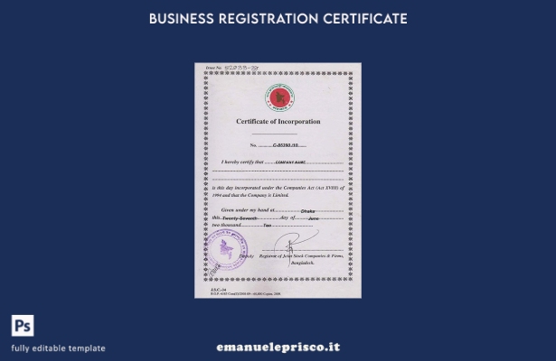 stile verificato Modello di certificato di incorporazione del Bangladesh