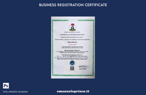 stile verificato Modello di certificato di registrazione della Nigeria