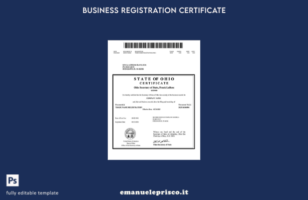 stile verificato Registrazione del nome commerciale USA Ohio Modello Word e PDF