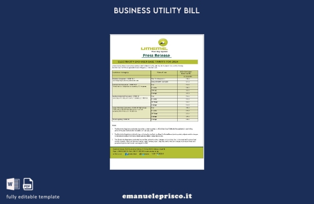 modello di bolletta delle utenze aziendali UMEME in stile verificato Uganda
