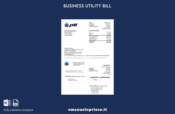 modello di bolletta delle utenze aziendali del gas PTT tailandese in stile verif