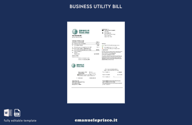 modello di bolletta di utilità aziendale di elettricità della China State Grid C