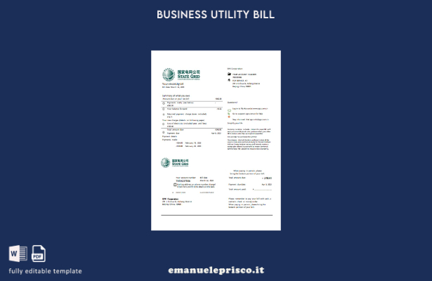 modello di fattura aziendale di servizi di elettricità della State Grid Corporat