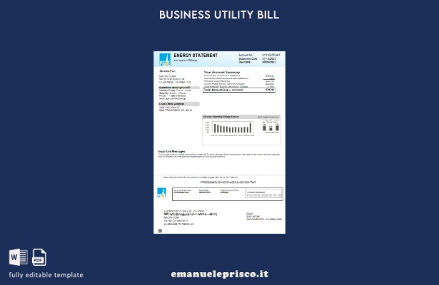 modello di fattura aziendale di utilità elettrica California PG&E in stile verif
