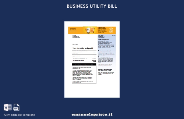 modello di pagina della fattura aziendale dei servizi di pubblica utilità EDF (R