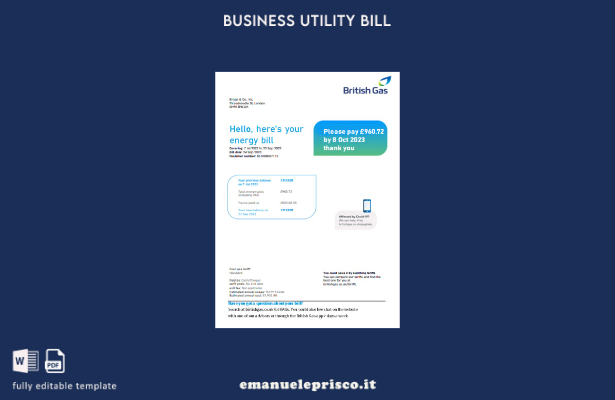 modello di pagina di fattura aziendale di British Gas Energy in stile verificato