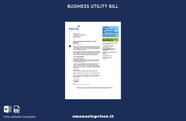 modello di pagina di fattura aziendale di British Gas in stile verificato