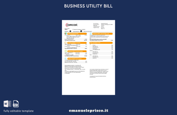 modello di versione della bolletta delle utenze aziendali Comcast USA Utah stile