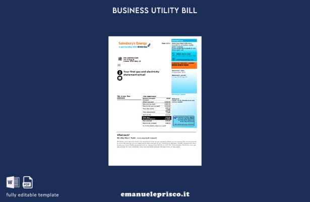 stile verificato Bolletta aziendale di Sainsbury Energy (British Gas), modello d