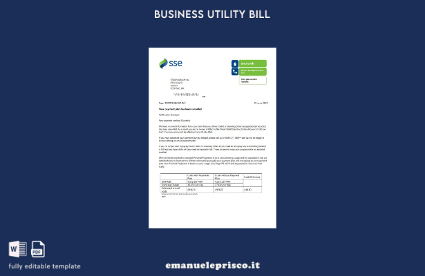 stile verificato Fattura aziendale SSE Energy Utility, modello di versione