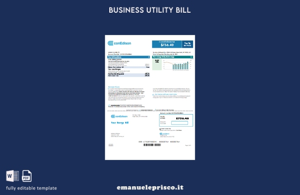 stile verificato Fattura aziendale di servizi pubblici Con Edison, modello di pa
