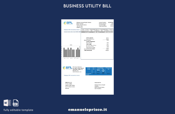 stile verificato Modello di bolletta delle utenze aziendali delle Bahamas Power