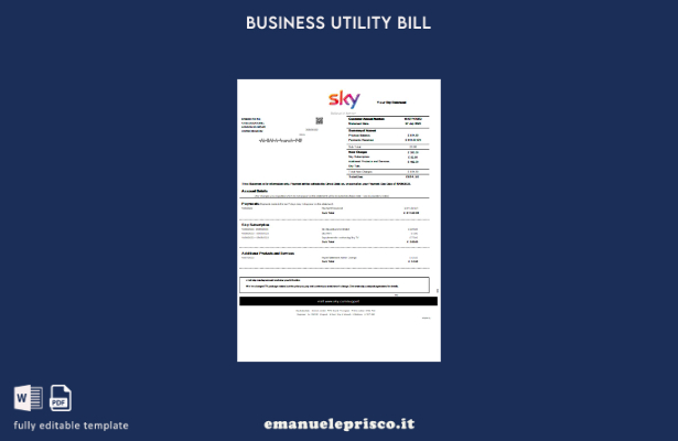 stile verificato Modello di fattura aziendale di servizi di pubblica utilità Sky