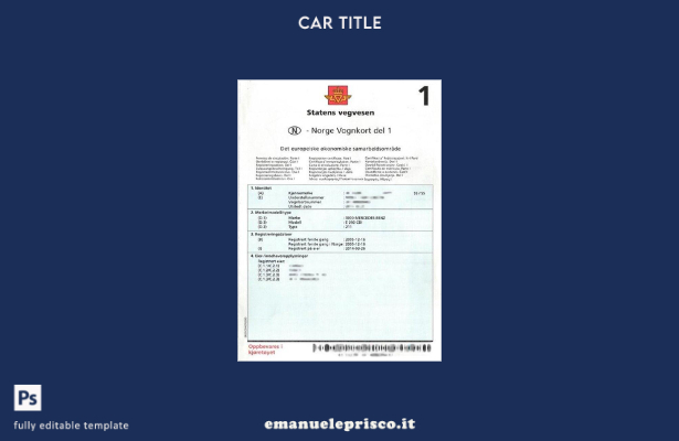 modello di certificato di immatricolazione del veicolo norvegese in stile verifi