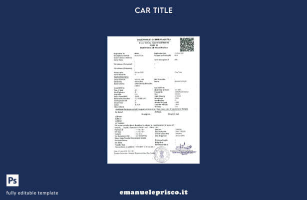 modello di versione del certificato di immatricolazione del veicolo indiano in s
