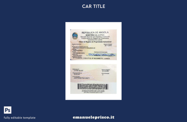 modello di versione della carta di immatricolazione del veicolo dell'Angola in s