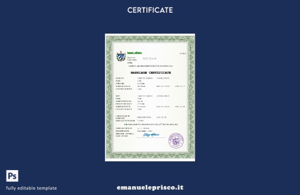 Certificato di matrimonio a Cuba in stile verificato Modello Word e PDF