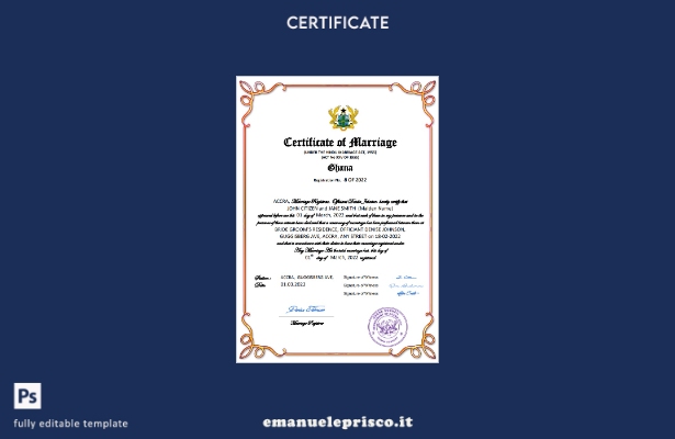 Certificato di matrimonio in Ghana in stile verificato Modello Word e PDF