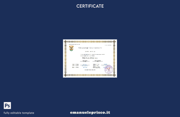 Certificato di matrimonio in stile verificato del Sudafrica Modello Word e PDF