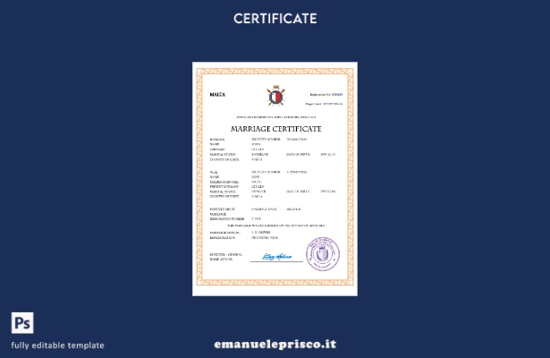 Certificato di matrimonio maltese in stile verificato Modello Word e PDF