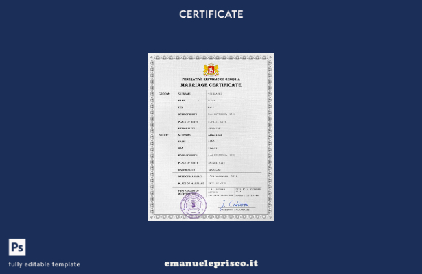 Modello PSD del certificato di matrimonio della Georgia in stile verificato