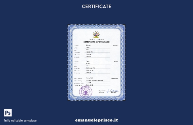 Modello PSD del certificato di matrimonio della Namibia in stile verificato