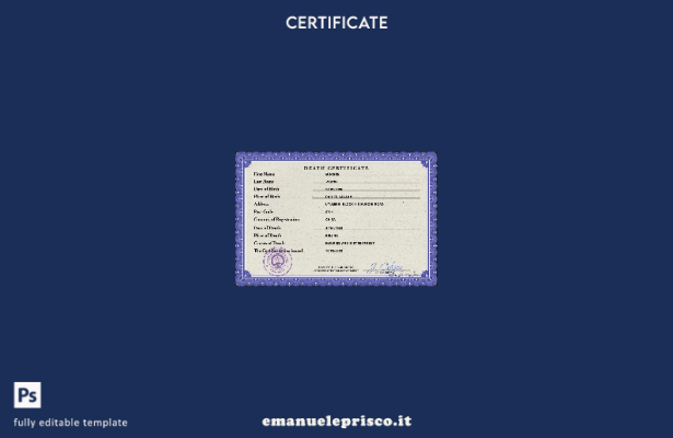 Modello PSD del certificato di morte cinese in stile verificato