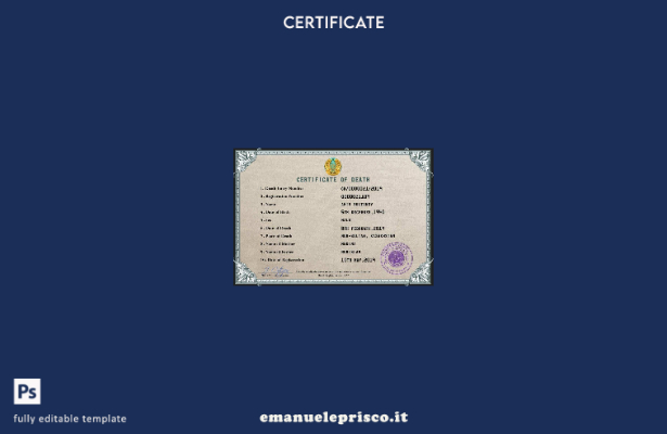 Modello PSD del certificato di morte del Kazakistan in stile verificato