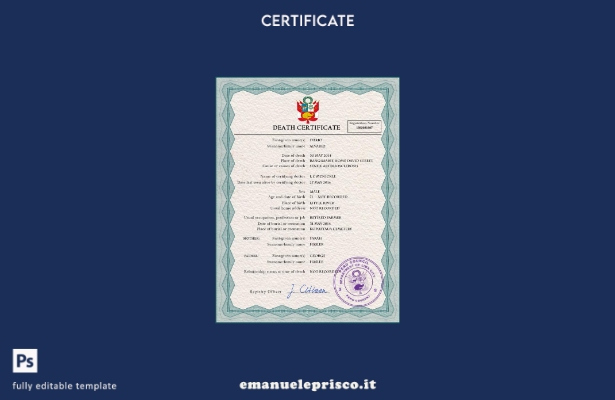 Modello PSD del certificato di morte del Perù in stile verificato
